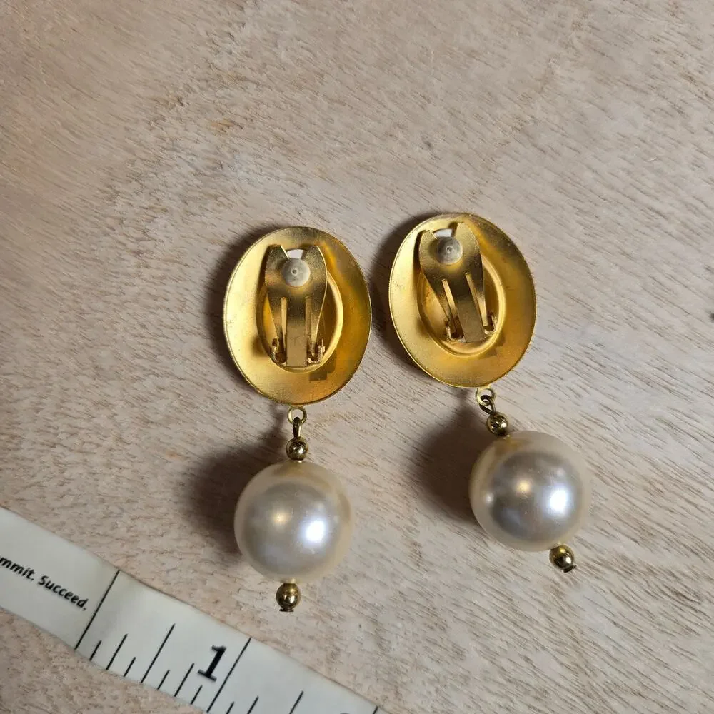 Vintage costume gold and faux pearl clip on earrings